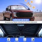 Car Windshield Sun Shade Umbrella for Ford F-250 2021-2026 | 2026 Upgraded,Custom-Fit Umbrella Sunshade,Easy Install,UV Protection & Heat Reflective,Keep Interior Cooler with Storage Bag - Image 3