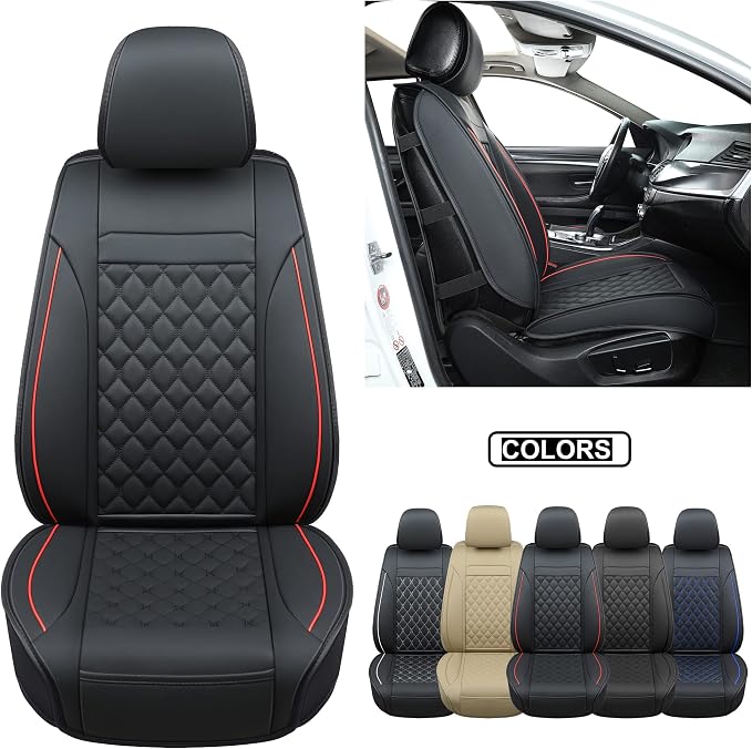Car Seat Covers Front Pair,Universal Fit for Most Cars,SUV,Sedans and Pick-up Trucks,Automotive Faux Leather Vehicle Cushion Covers(Front Pair,Black/Red) - Image 2