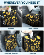Capolo Car Trash Can with Lid, Leakproof Car Garbage Can Car Trash Bag | Waterproof, Trash Can for Car, 3 Mesh Pockets, Mini Hanging Vehicle Car Trash Bin, for Back/Front Seat (Sunflower,2.5 Gal) - Image 6