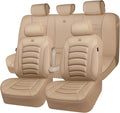 CAR PASS 3D Foam PU Leather Car Seat Covers, Universal Seat Covers Full Sets for Trucks SUV Sedan Automotive Seat Covers Armrest Airbag Compatible Waterproof Comfortable Faux Nappa Leather All Beige by CARPASS