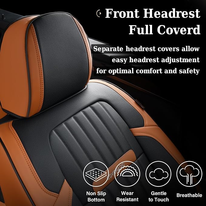Coverado Car Seat Covers Full Set, Nappa Leather Seat Covers for Cars, Car Seat Protector Car Seat Cushion, Front and Back Seat Protectors Cushions Universal Fit for Most Cars Vehicles(Brown&Black) - Image 5
