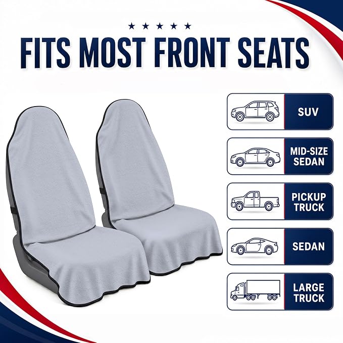 Car Seat Towel Cover 2 Pack for Front Seats, Sweat Absorbent Car Seat Protector with Non-Slip Backing, Waterproof Towel Car Seat Covers for Runners, Gym, Swimming, Beach, Pets, Lavender Gray - Image 6