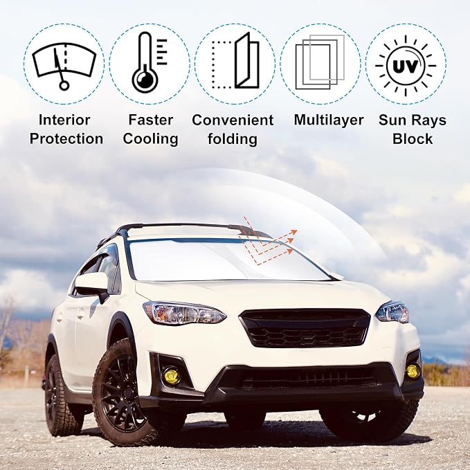 Front Windshield Sun Shade Foldable Car Front Window Sun Shade Windshield Shade Custom Fit for 2018-2023 Su-baru Crosstrek Block UV Rays Heat Keep Car Cooler - Image 2