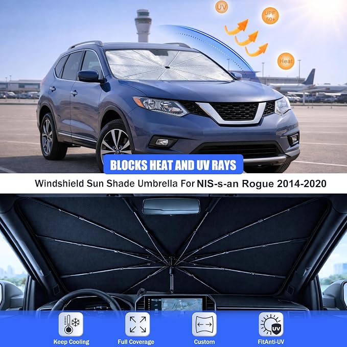 Car Windshield Sun Shade Umbrella for Nissan Rogue 2014-2020 | 2026 Upgraded,Custom-Fit Umbrella Sunshade,Easy Install,UV Protection & Heat Reflective,Keep Interior Cooler with Storage Bag - Image 3