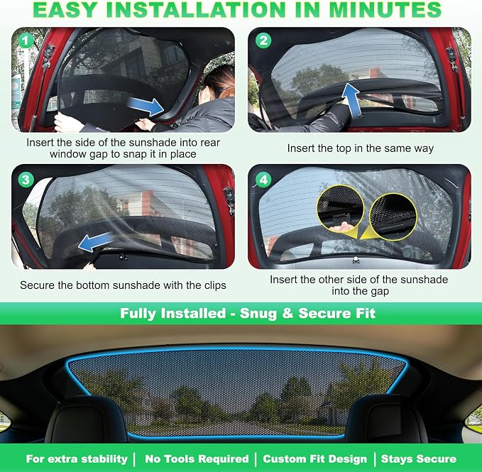 Model Y Window Shades 2020-2024, Rear Window Mesh, 1PC | Custom Fit Window Shades, Breathable Mesh Blocks UV Rays, Reduces Heat & Glare, Creates Comfort for Babies & Rear Passengers - Image 6