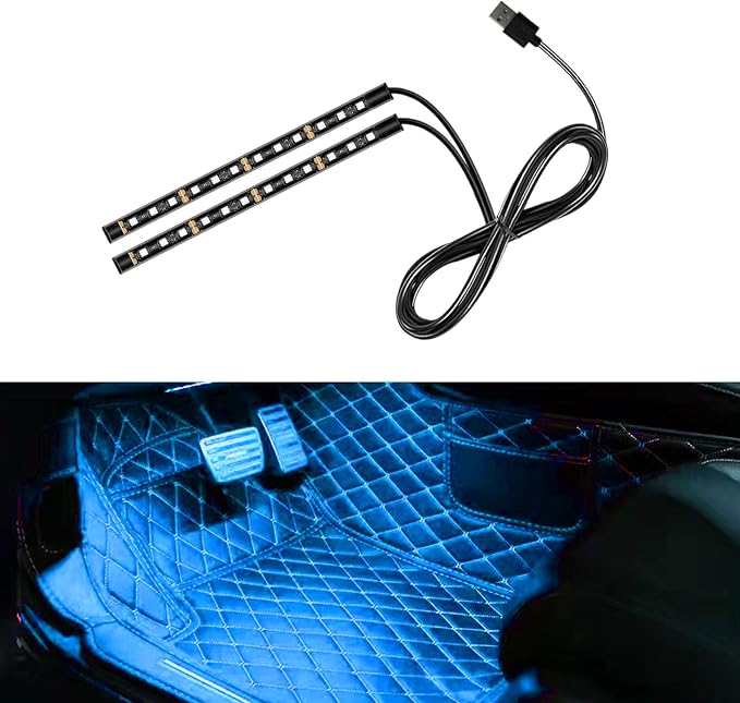 Car LED Strip Light, 24 LED 12V USB Port, Ice Blue | RGB Neon Auto Interior Atmosphere Lights, Under Dash Ambient Night Light, Universal Decorative Lamp Accessory for Car Truck by Unknown