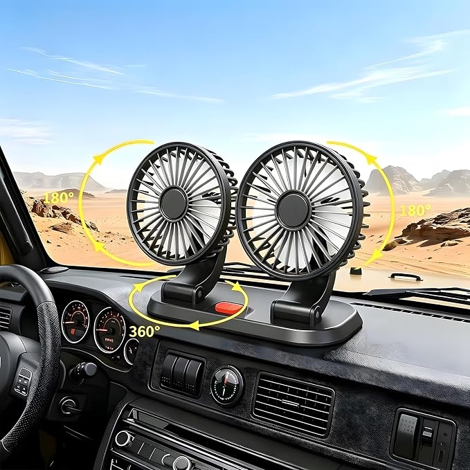 5V USB Dual Car Fan for SUV/Truck/RV, 2-Speed 360° Rotate, No AC Required | Universal compatibility (cars/trucks/RVs/tractors/UTVs)，Dual-head independent 360° rotation，2-speed turbo airflow - Image 9