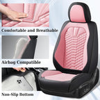Coverado Seat Covers Full Set, Waterproof Nappa Leather Seat Covers for Cars, 5 Seats Universal Car Seat Protectors, Black and Pink Leather Car Seat Covers Car Seat Cushions Fit for Most Cars - Image 4