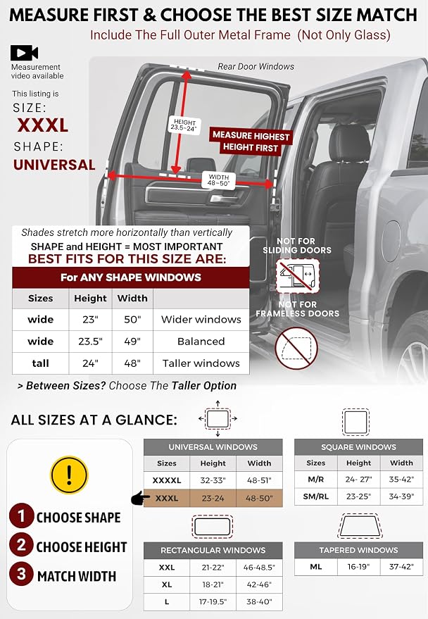 XXXL/Window Sun Shades for Trucks, 2-Pack/8 Sizes. Stretch-To-Fit H: 23"x W: 50" Rear Windows. Slip-On Breathable Mesh Socks for Side Windows, Full Coverage, Heat & Bug Protection, 2-Pack by Qualizzi - Image 5
