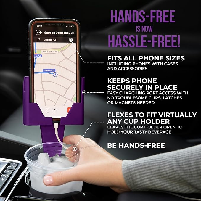 Cup Holder Phone Holder Mount for Car - Universal Adjustable Expander Cradle Hands-Free Driving - Compatible with All Smartphones Car Mount for iPhone Samsung Google Android Mobile Accessories Purple - Image 2