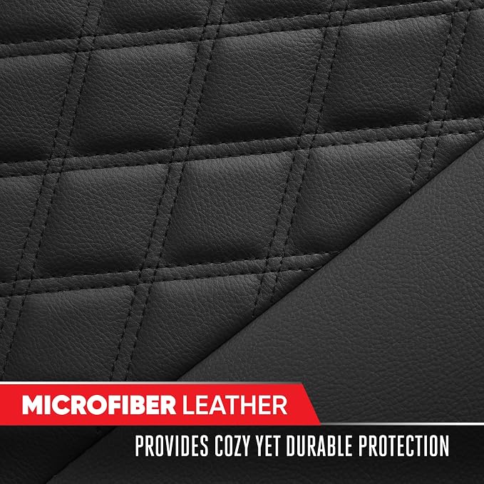 Motor Trend Rear Seat Cushion - Black Diamond Stitched Faux Leather Rear Seat Cover for Cars, Trucks, SUVs - Padded, Waterproof, Non-Slip Back Seat Cover with Storage Pockets - Image 6