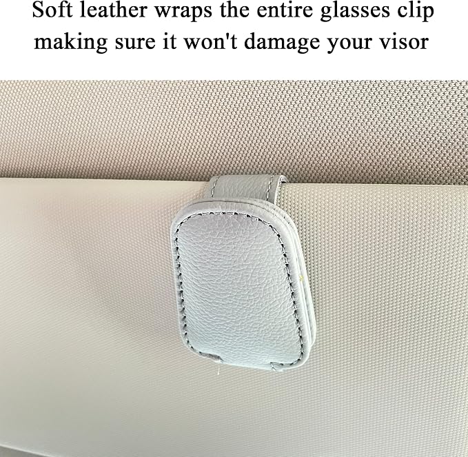KIWEN Sunglasses Holders for Car Sun Visor, Magnetic Leather Sunglass Glasses Eyeglass Clip for Car (2, Gray) - Image 7
