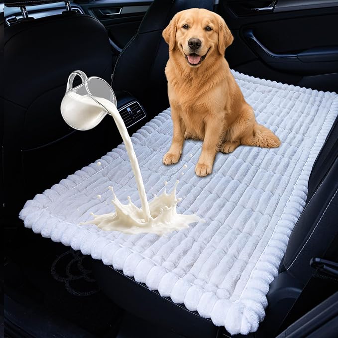 Dog Car Seat Waterproof Bed Cover Back Seat White 23.6”x51” | Nonslip Soft Comfortabl Pet Bed Mat Car Blanket for Travel Backseat Extender Seat Covers Dog Bed for Cars Trucks and SUVs by CoSofSLIP