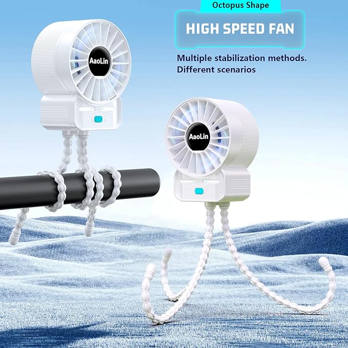 2 Pack Multifunctional Portable Stroller Fan 4 Speed 6600rpm High Speed Usb Rechargeable Personal Mini Handheld Fan Extended Tripod For Desktop Winding Kids Bed Treadmill Bike Golf Cart Outdoor Travel - Image 2