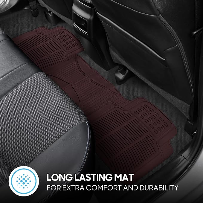 BDK ProLiner Car Floor Mats for Cars Trucks SUV 3pc All-Weather Burgundy | Heavy Duty Rubber Liners with Universal Trimmable Fit, Durable Waterproof Vehicle Auto Floor Mats Channels Burgundy Red - Image 8