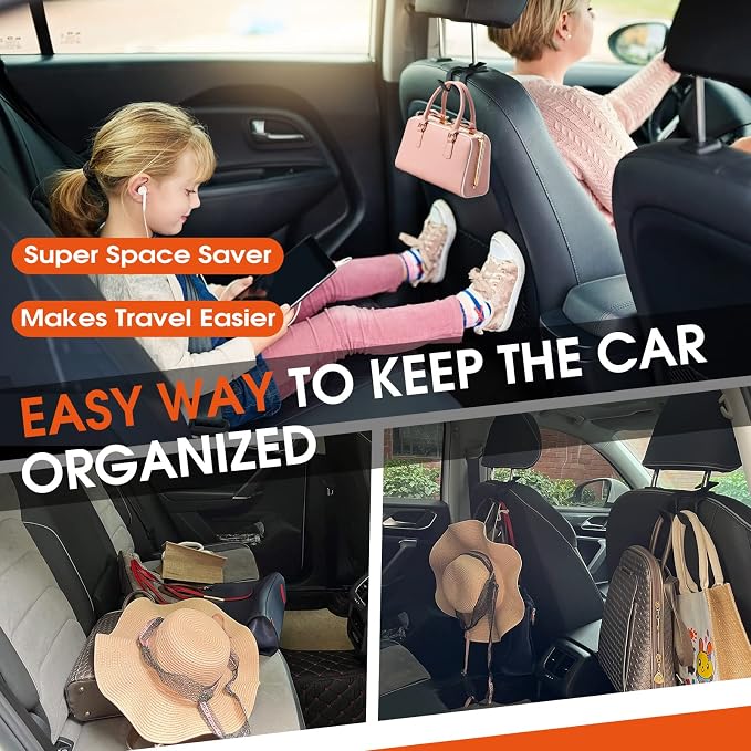 Car Headrest Hooks for Purses and Bags, Upgraded 2 in 1 Cars Back Seat Head Rest Hanger Vehicle Leather Organizer Storage Holder Hook Matching Cars Interior, 2-Pack, Beige - Image 6