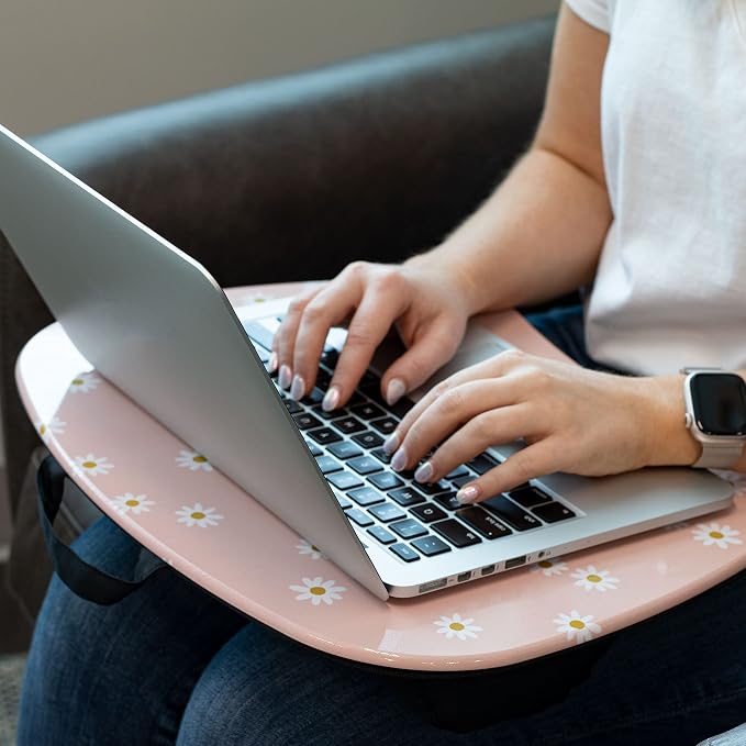 LAPGEAR MyStyle Lap Desk – Pink Daisy, Fits 15.6” Laptops | Dual-Bolster Microbead Cushion, Built-In Carry Handle, Ergonomic Curved Front Edge - Image 6