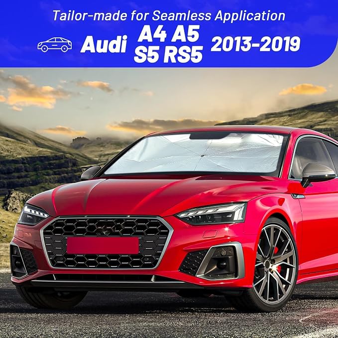 Windshield Sun Shade Umbrella for Audi A4 A5 S5 RS5 2018-2024 Front Windows | Foldable Car Sunshade with 360° Rotating Shaft, Custom fit A4 A5 S5 RS5 Sun Shield for UV Blocking and Heat Insulation - Image 3