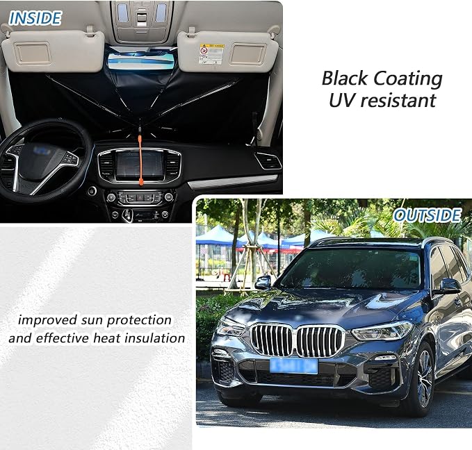 Dark Green Black Car Sun Shade Windshield Car Umbrella Foldable Uv Ray Reflector Front Window Sun Shade Visor Shield Cover - Image 5