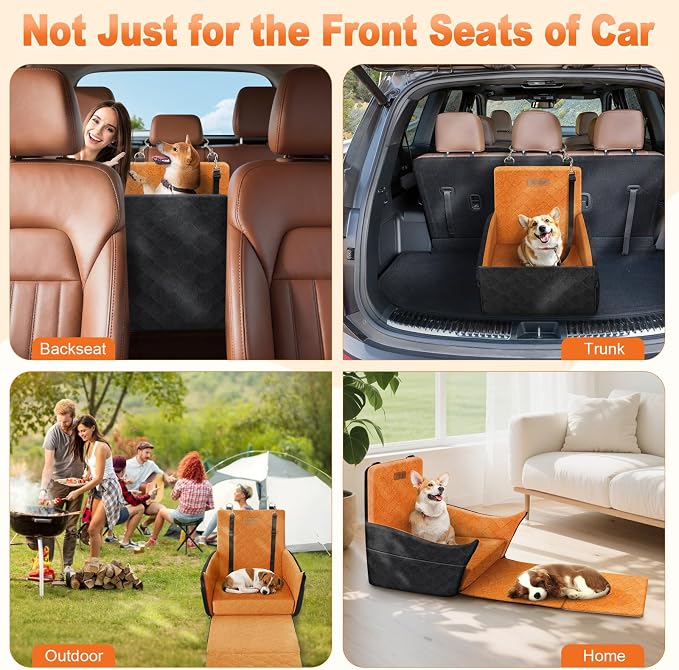 Elevated Dog Car Seat for Small and Medium Dogs Up to 35 lb | 4" High-Density Foam Dog Car Bed, 2 Storage Pockets,3 Safety belts,Fully Removable and Washable for Easy Care,Black+Brown - Image 7