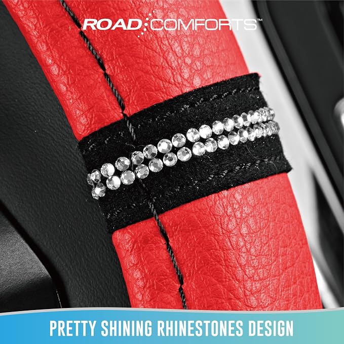 Road Comforts Leopard Steering Wheel Cover for Women, Cute Anti-Slip Microfiber Leather, Universal Fit 14.5-15 Inch Round Steering Wheel - Red - Image 5