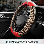 Road Comforts Leopard Steering Wheel Cover for Women, Cute Anti-Slip Microfiber Leather, Fits D Shape Flat Bottom Steering Wheel 14.5-15 Inch - Red - Image 6