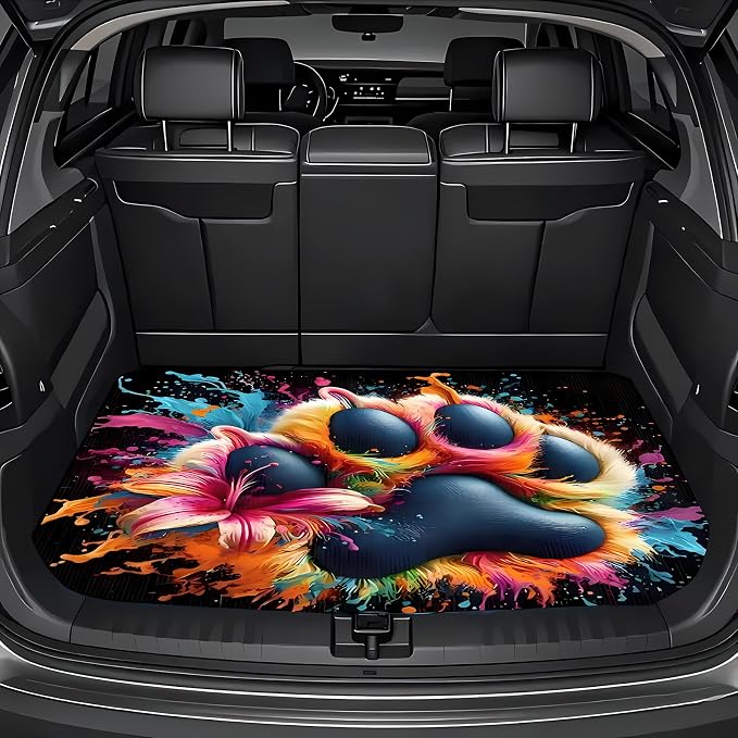 Universal Car Trunk Mat 29" x 39", Colored Paw Print All Weather Trunk Protection Cargo Liner, Durable Cargo Mat Rear Trunk Liner, Stylish Vehicle Interior Accessories Suitable for Most Car Models - Image 4