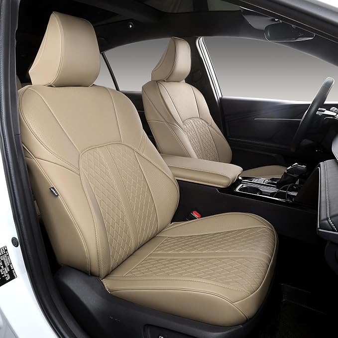 Custom Fit Camry Seat Covers for 2025 2026 Toyota Camry XLE XSE - Beige | Waterproof Faux Leather Full Coverage, Car Seat Protectors Full Set with Armrest Covers, Airbag Compatible by Ourplot