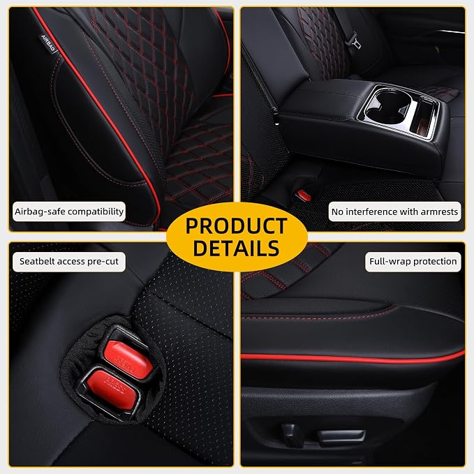 Custom Fit Camry Seat Covers for 2018-2024 Toyota Camry Gas - Black+Red | Waterproof Faux Leather Full Coverage, Car Seat Protectors Full Set, Fit Toyota Camry LE SE SE Nightshade, Airbag Compatible - Image 6