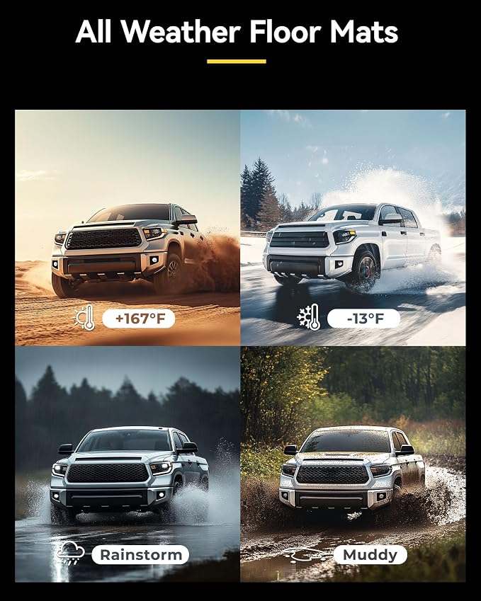 3W Floor Mats for Toyota Tundra 2014-2021 CrewMax Cab, TPE All Weather | Custom Fit; Fits SR5/TRD/Limited; Full 1st & 2nd Row Set; Easy Clean, No Gaps or Shifting, Black - Image 9