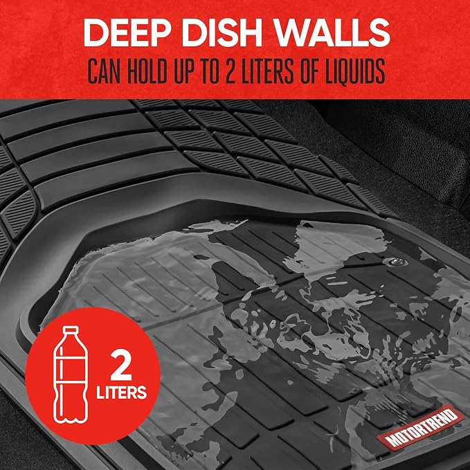 Motor Trend 943-BK FlexTough Defender Car Floor Mats -Next Generation Deep Dish Heavy Duty Contour Liners for Car SUV Truck & Van-All Weather Protection, Trim to Fit Most Vehicles Black - Image 7