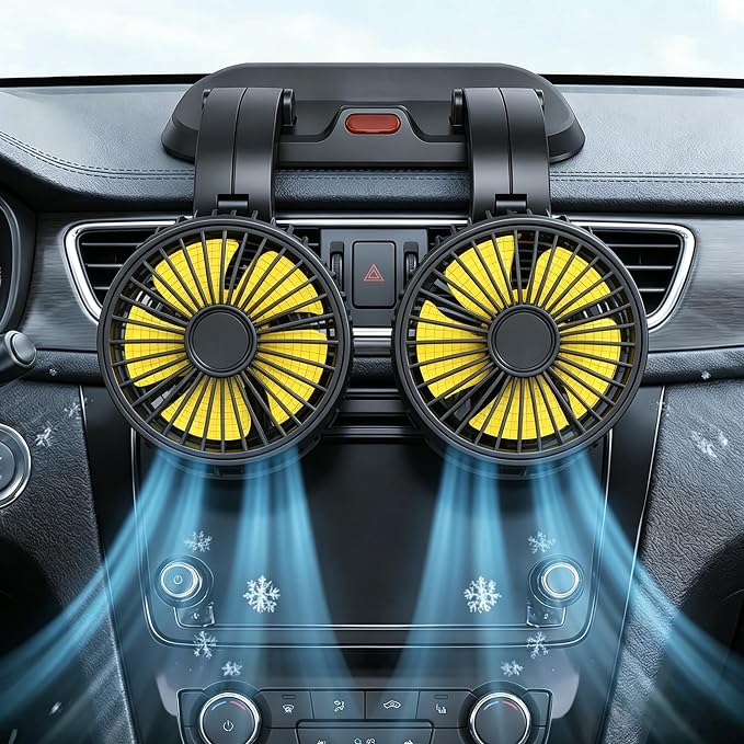 Dual Head 12V Car Fan for SUV Truck RV with No AC,Adjustable Car Cool Fan, Dual Head Design, 2-speed Adjustable, 360° Rotating Portable Car Fan,Powered by Cigarette Lighter - Image 5