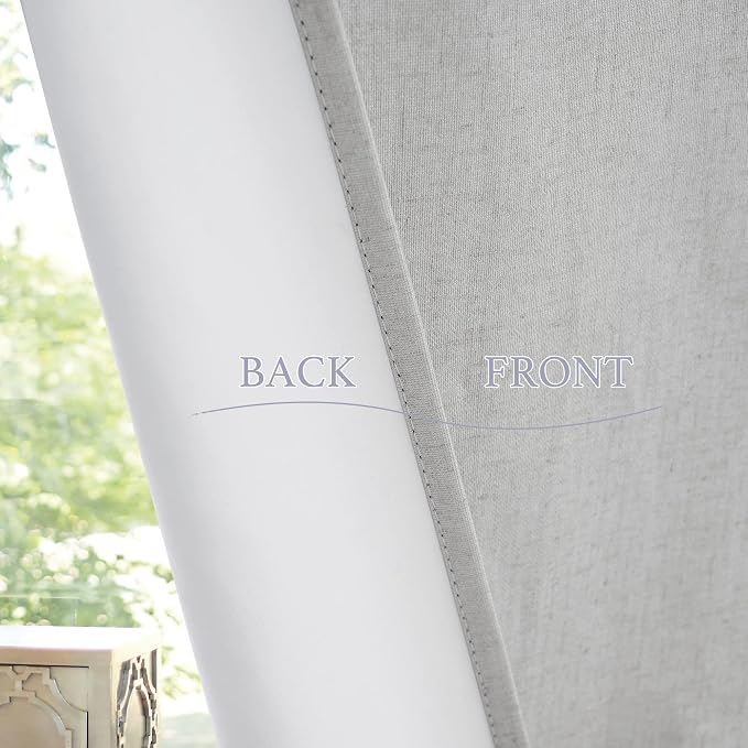 RYB HOME Natural Linen Textured French Door Window Curtains 100% Blackout | Self Adhesive, Thermal Insulated Privacy Energy Saving, Shades for Nursery Office Patio Glass Door, W30 x L40, 1 Panel - Image 7