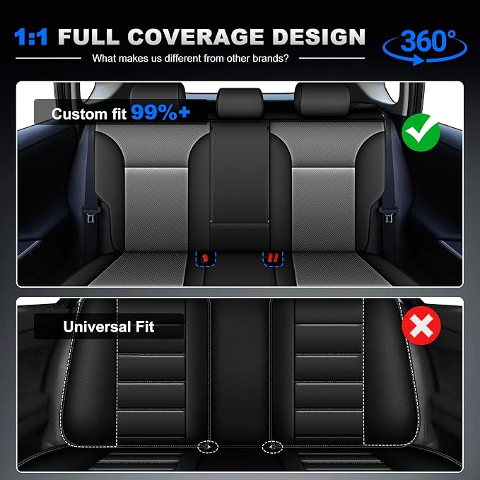 AOMSAZTO Car Seat Covers for Toyota RAV4 2019-2025 Hybrid,Not for SE&XSE | Custom Fit 5-Piece Set Includes Neck Pillows,Armrest Cover,Steering Wheel Cover and Seat Belt Covers-Faux Leather Black&Gray - Image 7
