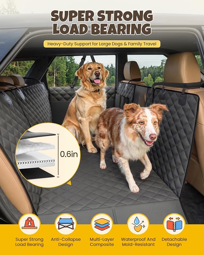 Dog Seat Cover for Back Seat Hard Bottom Dog Car Seat Cover Waterproof Scratch Proof Non Slip W/Mesh Window Side Flaps 420 Pound 51" L * 24" W * 21" H for Cars Trucks SUVs Large Dogs Road Trip - Image 5