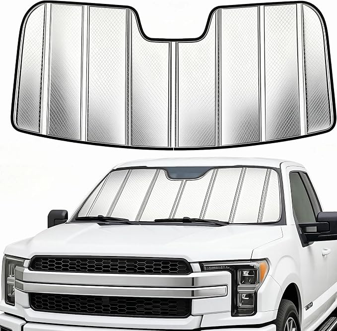 Custom Fit Windshield Sun Shade for Ford F250/F350/F450/F550/F600 2023-2026, Foldable 3-Layer High Reflective Silver Sunshade, Blocks UV Rays & Reduces Cabin Heat by Unknown