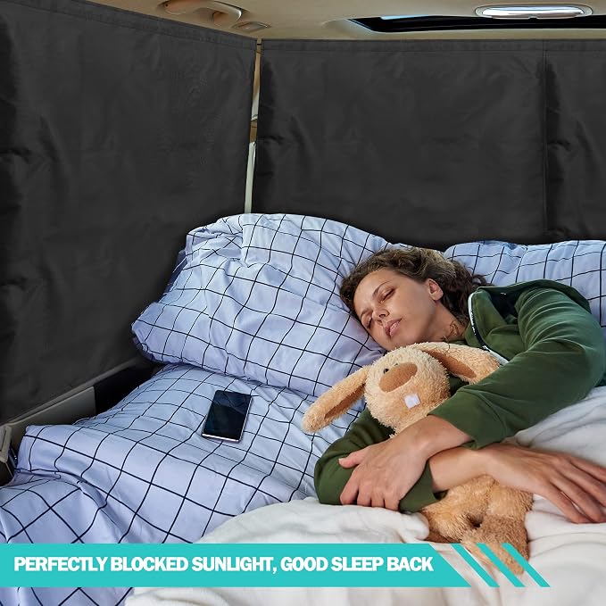 VANPET 99% Light Blocking Car Curtains, 1 Rear Seat Divider Curtain & 2 Rear Side Window Curtains, Car Curtains for Windows, Wide Sedan SUV Sunshade Covers Car Cabana(Extra Large Car Curtains 3 Pcs) - Image 3