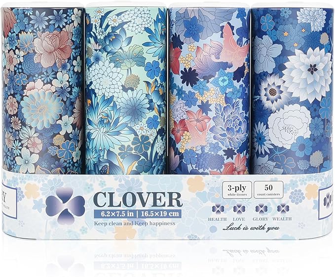 Facial Tissues with Cap - 4 PK Car Tissues Cylinder,Car Tissue Holder with Facial Tissues Bulk,Round Tissue Boxes,Travel Tissues for Cup Holder,Round Tube tissues by CLOVER