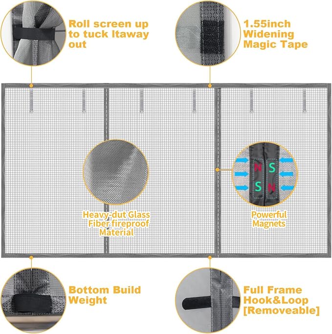 Garage Door Screen for 2 Car Garage, Sunmoxia 16x7Ft Magnetic Heavy Duty Garage Door Curtain with 6 Strapping Tapes - Durable Breathable Anti-Tear Mesh Patio Porch Privacy Curtain (Silver) - Image 5