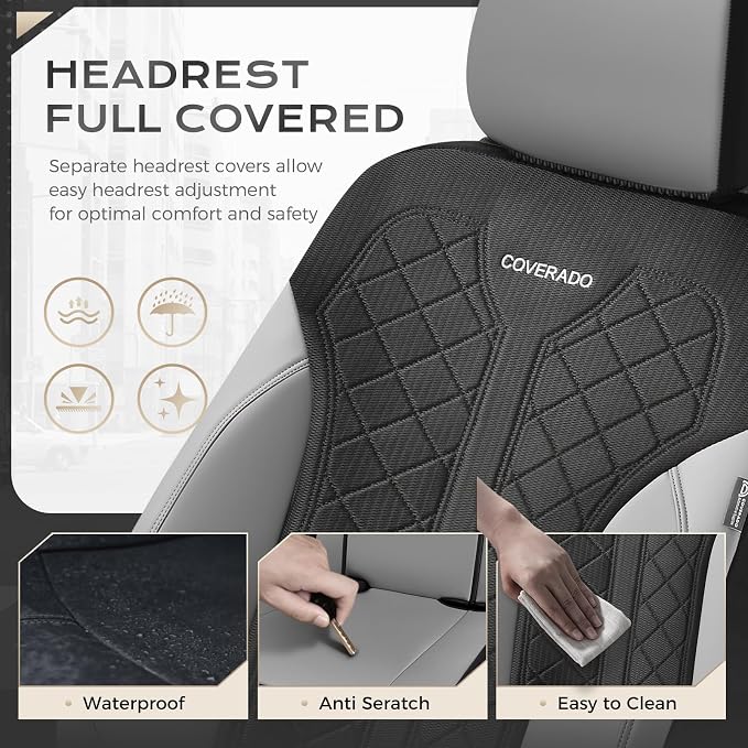 Coverado Leather Car Seat Cover for 2 Seats Front Seat Covers Waterproof Seat Covers 2-Pack Luxury Car Seat Protectors Universal Fit for Most Vehicles, SUV, Truck, Sedan - Image 6