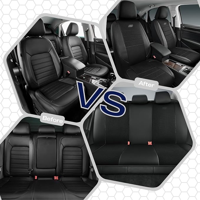 Skechers Air-Cooled Memory Foam Seat Covers,Mesh Thick Car Seat Covers,Piping Leather Car Seat Cover,Airbag Compatible,Automotive Comfort for Most Cars, Vans, Trucks, SUV(Black, Full Set) - Image 6