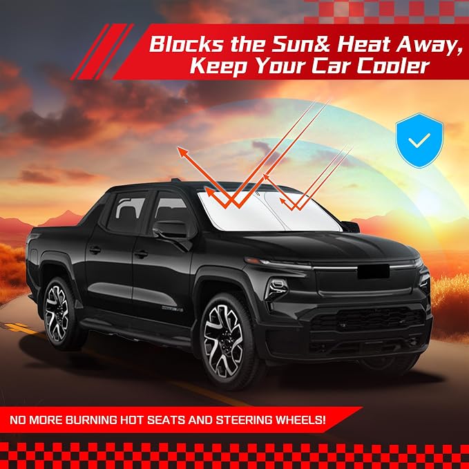 ARISMOTOR Windshield Sun Shade for Chevy Silverado EV/Sierra EV 2024-2026 | Custom Fit, Foldable, Front Window Sunshade Sun Visor Protector, Block UV Rays, Keep Car Cooler - Image 7