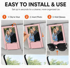 2-in-1 Car Visor Sunglasses & Photo Holder, Magnetic PU Leather Glasses Clip with Picture Display Slot, Universal Sun Visor Organizer for Eyeglasses, Personalized Cards & Memories, Dusty Pink - Image 4