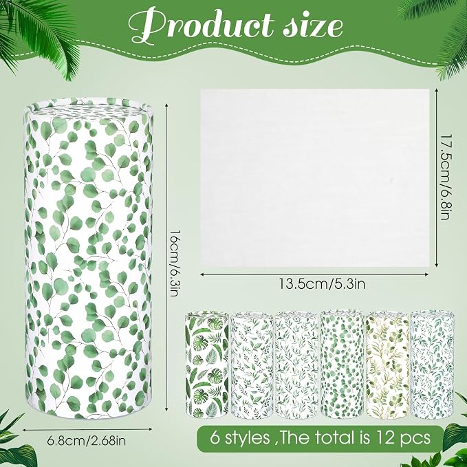 Outus 12 Pcs Eucalyptus Leaves Car Tissues Cylinder Holder with 3 Ply Facial Tissue Bulk Round Tissue Holder Travel Tissues Boxes Container for Car Cup Wedding Birthday Party - Image 2