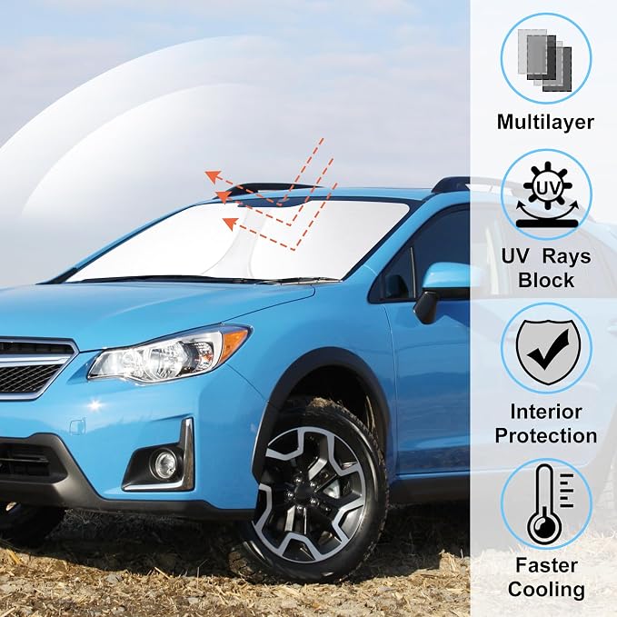 Windshield Sun Shade for 2013-2017 Subaru Crosstrek Accessories | Full covered for windshield, Foldable & Durable, Block UV Rays, Reduce Heat, Easy to install, Keep Car Cooler - Image 2
