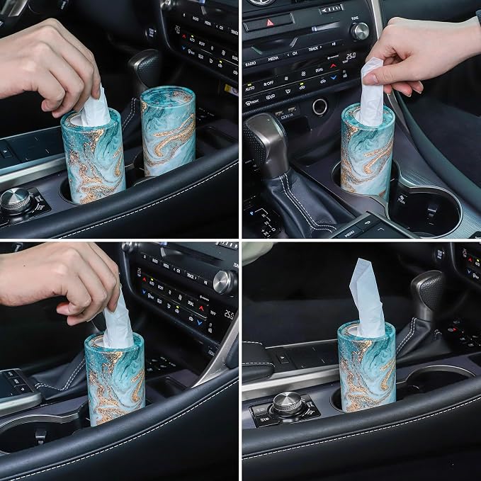 SINGARO Car Tissue Holder, 4 Pack Car Cup Holder Facial Tissues with Travel Tissue Bag, Quick and Convenient Flower Combination Car Tissue Box(4 Canisters/200 Tissues) Green - Image 4