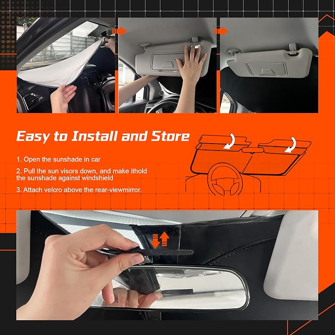 Custom Fit Windshield Sun Shade for Le-xus is Sedan IS350 IS300 IS250 IS200t 2014-2020 - Full Coverage, 210T Reflective Fabric, Double-Layer Design - Keeps Car Cool, Easy to Install and Store - Image 5
