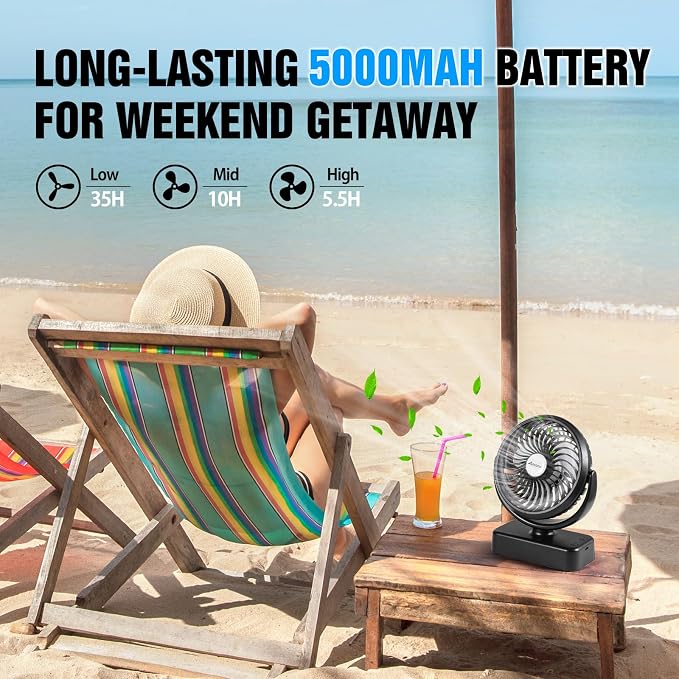 AMACOOL Portable Camping Fan with LED Lantern- 40H Work Time Rechargeable | Battery Operated Fan with Hanging Hook for Tent Car RV Hurricane Emergency Outages Survival Kit Camping Essentials Gear - Image 4
