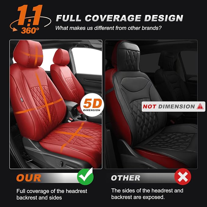 Custom Fit Seat Covers for Honda CRV: 2023 2024 2025 2026 | Front&Rear Full Set Faux Leather Car Seat Cover Waterproof Airbag Compatible (5 Seats,Red) - Image 3