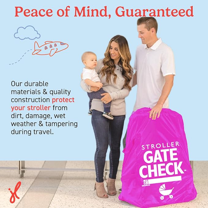 J.L. Childress Gate Check Bag for Single & Double Strollers, Neon Pink | AirTag compatible Gate Check Bag keeps strollers clean, protected & easy to identify when airport gate checking - Image 5